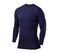 PowerLayer T-Shirt de Compression Manches Longues pour Football/Running - Tee-Shirt de Sport Col Rond pour Homme - Bleu Foncé, XXL