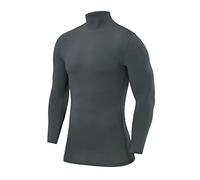 PowerLayer Tee Shirt Compression Homme - T Shirt Compression Homme Manches Longues pour Football Running - Col Rond Montant - Vert Foncé - Col Montant, L