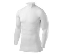 PowerLayer Tee Shirt Compression Homme - T Shirt Compression Homme Manches Longues pour Football Running - Col Rond Montant - Blanc - Col Montant, XL