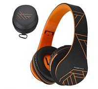 PowerLocus Bluetooth sans fil Casque, Oreillette stéréo pliable sans fil Casques sans fil et filaire Écouteurs avec micro intégré, Micro SD / TF, FM pour iPhone / Samsung / iPad / PC (Noir/Orange)