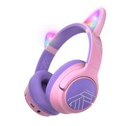 PowerLocus Casque Audio Enfant, Casque Bluetooth Enfant avec Micro, 74/85/94dB Volume Limité, 45 Heures, Hi-FI Stéréo, Casque Pliable avec Lumières LED Colorées pour Tablettes, Voyages (Violet/Rose)