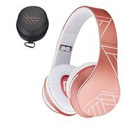 PowerLocus Casque Bluetooth sans Fil, Casque Audio stéréo Pliable sans Fil et Filaire avec Micro intégré, Micro SD/TF, FM pour iPhone/Wiko / Samsung/iPad / PC (Or rose)