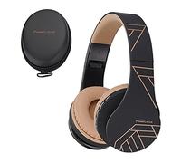 PowerLocus Casque Bluetooth sans Fil, Pliable Casque Audio Stéréo, Oreillette Bluetooth avec Micro Intégré/Micro SD/FM Radio pour Téléphones/PC/Tablettes/TV (Noir/Marron)