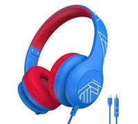 PowerLocus Casque pour enfants, casque filaire pour enfants avec microphone, limite de volume sécurisée 85/94 dB, over-ear, USB-C, fonction de partage de musique, casque pliable pour enfants pour