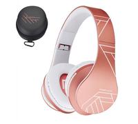 PowerLocus P2 Casque Bluetooth 5.3, Casque Sans Fil Audio avec FM, Micro SD Mode, Pliable, Hi-Fi Stereo, Rose