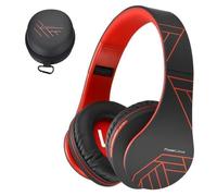 PowerLocus P2 Casque Bluetooth 5.3, Casque Sans Fil Audio avec FM, Micro SD Mode, Pliable, Hi-Fi Stereo, Avec Microphone, Rouge