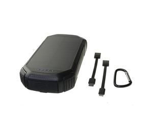 PowerNeed S20000C : Batterie Externe Li-Poly 20000mAh, Charge Solaire 1W, USB QC3.0 PD 18W, USB-C, QI, Lampe LED Intégrée, Étanche, Noir