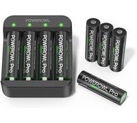 POWEROWL 8 AA Piles au Lithium avec Chargeur de Batterie, Haute capacité Longue durée 1,5 V AA pour appareils High-Tech