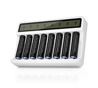 POWEROWL Baterías AA recargables de 2800 mAh Con cargador de batería Inteligente de 8 bahías, batería de Baja autodescarga Ni