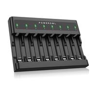 POWEROWL Chargeur de Batterie AA AAA 8 Baies, Fente indépendante, Chargement Rapide USB pour Batteries Rechargeables Ni-MH Ni-CD