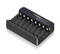 POWEROWL Chargeur de batterie intelligent pour piles rechargeables AA AAA Ni-MH/1,5 V Litium, entrée de type C, 8 emplacements