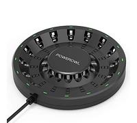 POWEROWL Chargeur de piles AA AAA 16 baies (mise à jour, charge haute vitesse) avec lumière LED intelligente et prise, pour batteries rechargeables NIMH NICD et plus