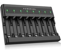 POWEROWL Chargeur de Piles AA AAA 8 Baies, Emplacement indépendant, Charge USB pour Piles Rechargeables Ni-MH Ni-CD
