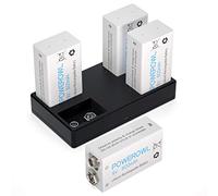 POWEROWL Lot de 4 Piles 9V Rechargeables Lithium Piles 600mAh avec 9v Chargeur Rapide pour Détecteur de Fumée etc