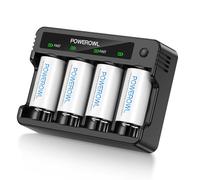 POWEROWL Lot de 4 piles D rechargeables avec chargeur de batterie à 4 baies, chargement rapide USB, pour piles rechargeables AA AAA C D Ni-MH Ni-CD