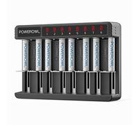 POWEROWL Lot de 8 piles rechargeables AAA - Paquet de 1000 mAh haute capacité faible auto-décharge NiMH double A batterie avec 8 emplacements indépendants chargeur