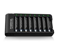 POWEROWL Piles Rechargeables AA 2800mAh + 8 Slots Chargeur de Piles Kits avec 8pcs Rechargeables Accu Compatible avec Les Batterie 1,2 V AA et AAA