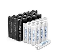 POWEROWL Piles Rechargeables AA AAA préchargées Haute capacité 2800mAh et 1000mAh 1.2V NiMH Batterie Faible Auto-décharge, Paquet de 32 PCS