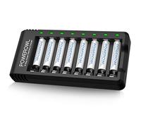 POWEROWL Piles Rechargeables AAA 1000mAh + 8 Slots Chargeur de Piles Kits avec 8pcs Rechargeables Accu AAA 1000mah Compatible avec Les Batterie 1,2 V AA et AAA
