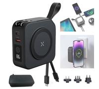 Powerpack Batterie externe de voyage universelle 5 en 1 - pour batterie Magsafe, batterie externe 10 000 mAh avec câble intégré - Chargeur portable sans fil pour iPhone 15/15 Pro/ProMax, iPhone