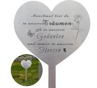 Powerruif Décoration funéraire en acier inoxydable en forme de cœur - Résistant aux intempéries - Décoration funéraire avec inscription en allemand « Du Manchmal Bist du in Unseren Träume » - Souvent