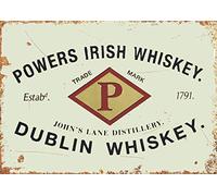 Powers Plaque en métal pour bar à whisky irlandais Motif pub rétro Inscription Man Cave Party Alcool Wall (Taille L A4 200 x 280 mm)