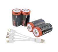 PowerSmart Lot de 4 piles rechargeables 5800 mWh 1,5 V LR20 Mono D USB-C avec câble de charge USB 4 en 1 pour appareils photo, télécommandes, lampes de poche