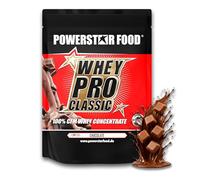 Powerstar Whey Pro Classic Poudre de protéines de lactosérum 1000 g, fabriquée en Allemagne, 100 % concentré de lactosérum CFM, poudre protéinée avec seulement 2 % de glucides, chocolat