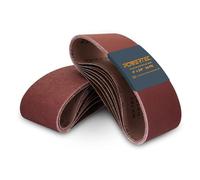 POWERTEC 110008-P2 Lot de 36 bandes abrasives de 10,2 x 61 cm | Assortiment de bandes abrasives en oxyde d'aluminium pour ponceuse à bande oscillante et broche de 60 80 120 150 240 400 grains | Papier