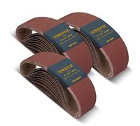 POWERTEC 110091 Lot de 30 bandes abrasives de 10,2 x 61 cm | Assortiment de bandes abrasives en oxyde d'aluminium pour ponceuse à bande oscillante et broche de 60, 80, 120