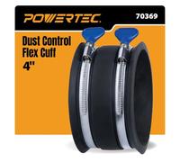 POWERTEC 70369 Manchon flexible de contrôle de la poussière de 10,2 cm avec colliers de serrage à clé réglable, connecteur de tuyau en caoutchouc pour le travail du bois, accessoires et machines de