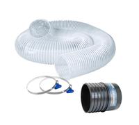 POWERTEC 70414 Lot de 2 colliers de serrage à 2 clés de 10,2 cm x 3 m et coupleur fileté à gauche à connexion rapide de 10,2 cm pour tuyau de collecte de poussière de 10,2 cm, transparent