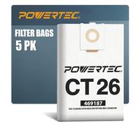 POWERTEC 75037 Sacs de rechange autonettoyants pour Festool CT 26 496187 Sacs filtrants | Sacs filtrants souples en polaire - Lot de 5