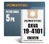POWERTEC DXVA19-4101 Sacs filtrants pour Dewalt 5PK, pour Dewalt DXV06P, DXV09P, DXV10P Extracteur de poussière de 19 à 37 litres, sacs d'aspirateur de rechange, sacs à poussière pour Dewalt (75063)