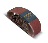 POWERTEC 110008 Lot de 18 bandes abrasives de 10,2 x 61 cm | Assortiment de bandes abrasives en oxyde d'aluminium, 3 bandes abrasives pour ponceuse à bande oscillante et broche