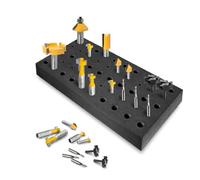 POWERTEC Plateau de rangement pour fraises de défonceuse, support de fraises - Peut contenir 50 embouts : (30) forets de 1,27 cm et (20) tiges de 1/4", plateau organisateur de forets, boîte à outils