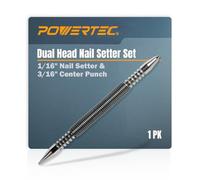 POWERTEC Poinçon à double tête et pointeau central, poinçon à ressort de 0,6 cm avec poinçon central de 3/16", force de frappe de 5000 PSI pour marquer et fixer des ongles fiers, 1 pièce (71939)