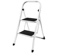 PowerTools Escabeau de sécurité pliable à 2 marches avec pieds antidérapants, escabeau portable pliable en acier robuste, échelle de ménage 150 kg, charge facile à stocker/transporter