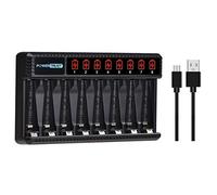 PowerTrust Chargeur de piles AA AAA 8 baies avec écran LCD pour piles rechargeables Ni-MH Ni-CD AA AAA (chargement rapide USB, fente indépendante)