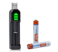 PowerTrust Lot de 2 piles AAA rechargeables 1,2 V 450 mAh et chargeur de batterie pour Surface Pen Active Stylus/Stylo AAAA NI-MH