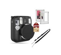 Powfix Coque en Silicone pour Fujifilm Instax Mini 13 - Étui Antichoc avec Dragonne et 2 Cadres Magnétiques - Idée Cadeau Voyage et Déco - Noir