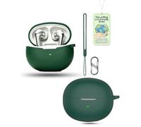 Powfix Coque pour QCY MeloBuds N70i en Silicone Liquide,Étui de Protection Antichoc Ultra-Mince, Housse Soft-Touch Anti-Rayures avec Mousqueton,Compatible Charge sans Fil - Vert