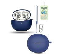 Powfix Coque pour QCY MeloBuds N70i en Silicone Liquide,Étui de Protection Antichoc Ultra-Mince, Housse Soft-Touch Anti-Rayures avec Mousqueton,Compatible Charge sans Fil - Bleu