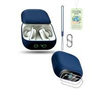 Powfix Coque pour Soundcore Liberty 5 Pro, Silicone Liquide Étui Antichoc Ultra-Mince Soft-Touch Anti-Rayures, avec 2 Films Protecteurs et Mousqueton, Compatible Charge sans Fil - Bleu