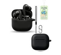 Powfix Coque pour Soundcore P42i en Silicone Liquide,Étui de Protection Antichoc Ultra-Mince,Housse Soft-Touch Anti-Rayures avec Mousqueton,Compatible Charge sans Fil - Noir