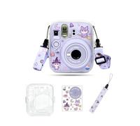 Powfix Étui Rigide Transparent pour Fujifilm instax Mini 13, Housse de Transport avec Violet Bretelle et Autocollants