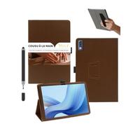 Powfix Housse pour Lenovo Yoga Tab Plus Gen2 13" Cuir PU Ultra-Mince | Support Pliable, Porte-Stylet, Dragonne Sécurité, Protection Intégrale Antichoc, Marron