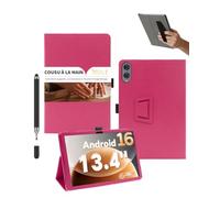 Powfix Housse pour TECLAST T65 13,4" Cuir PU Ultra-Mince | Support Pliable, Porte-Stylet, Dragonne Sécurité, Protection Intégrale Antichoc, Rose fuchsia