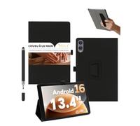 Powfix Housse pour TECLAST T65 13,4" Cuir PU Ultra-Mince | Support Pliable, Porte-Stylet, Dragonne Sécurité, Protection Intégrale Antichoc, Noir