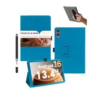 Powfix Housse pour TECLAST T65 13,4" Cuir PU Ultra-Mince | Support Pliable, Porte-Stylet, Dragonne Sécurité, Protection Intégrale Antichoc, Bleu ciel